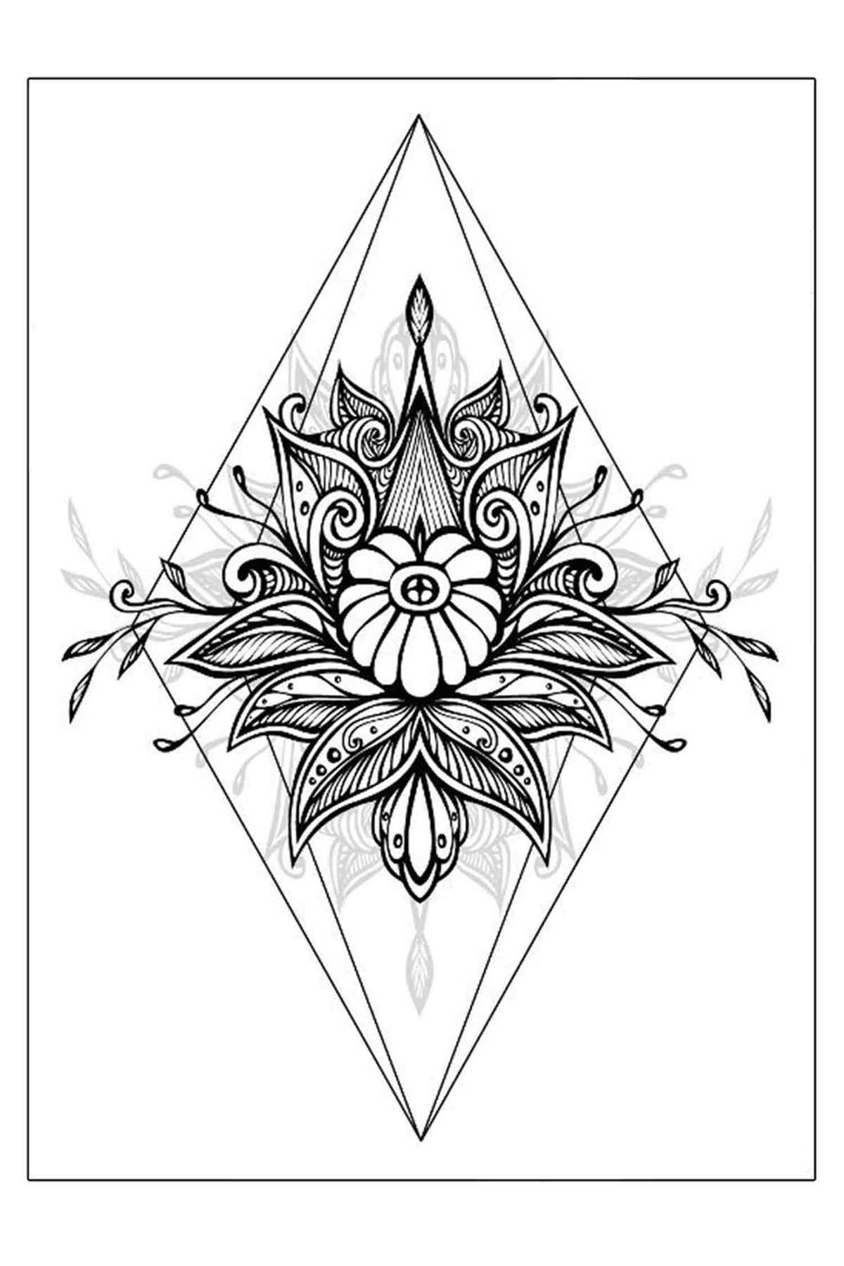 RhombusLotusMandalaGeometricBlackUnderboobTemporaryTattoo