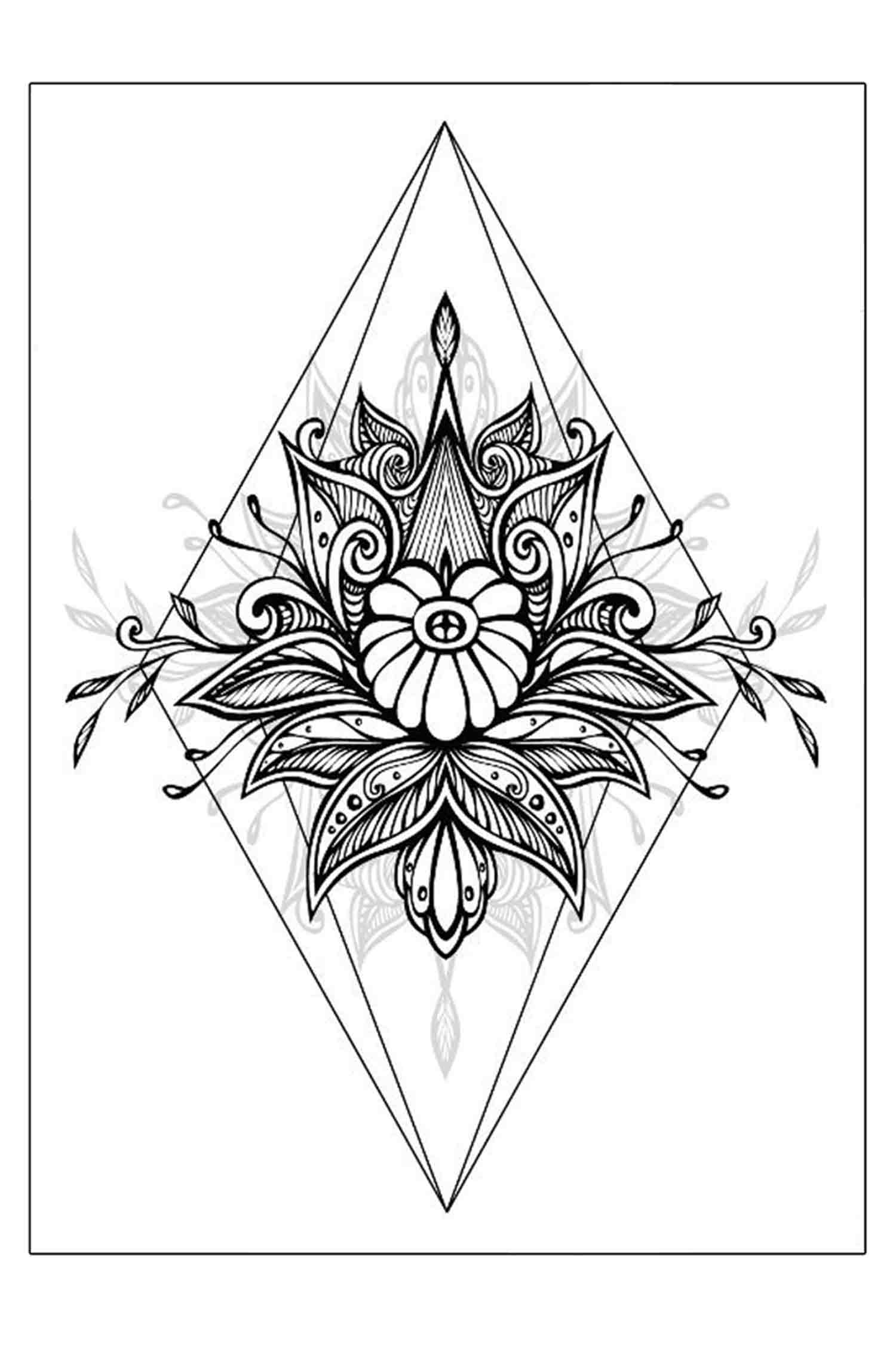 RhombusLotusMandalaGeometricBlackUnderboobTemporaryTattoo