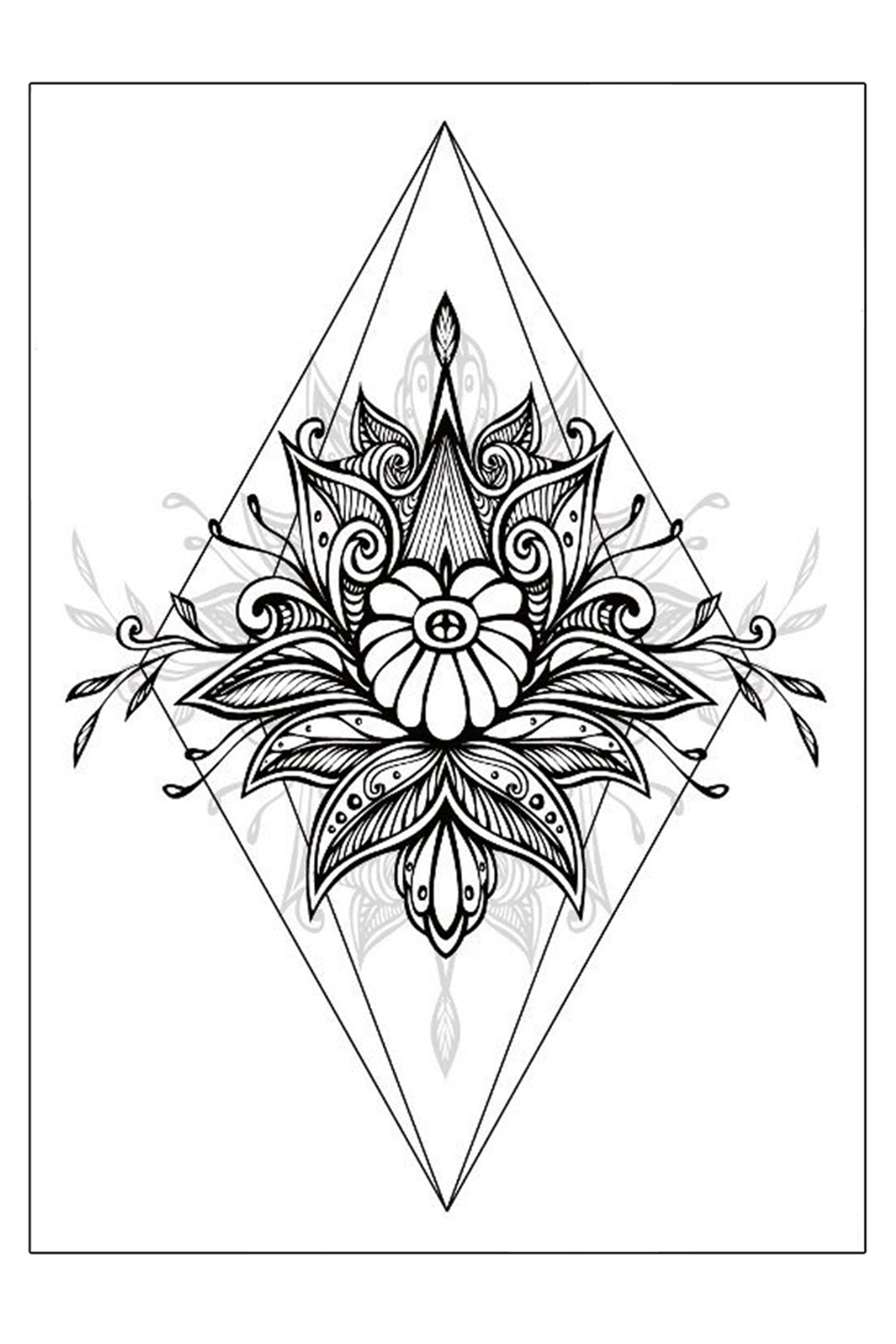 RhombusLotusMandalaGeometricBlackUnderboobTemporaryTattoo