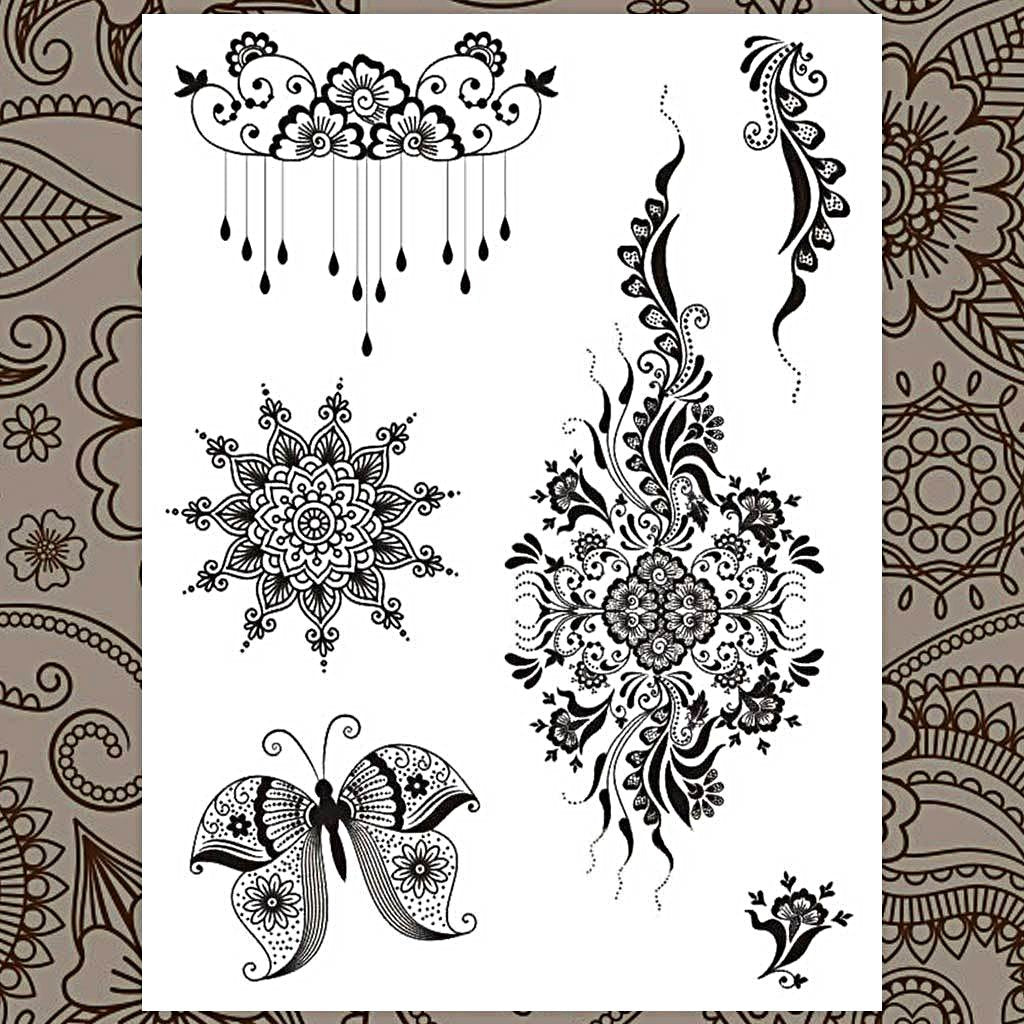 Mandala Butterfly Black Henna Temporary Tattoo Set