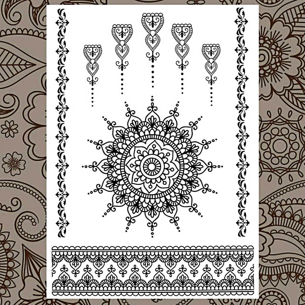 Mandala Indian Sun Black Henna Hand Temporary Tattoo Set