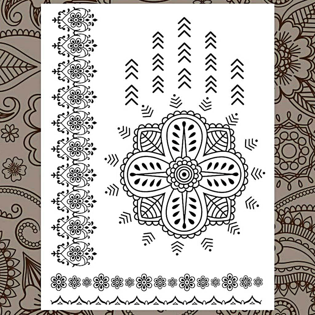 Mandala Plum Blossom Black Henna Temporary Tattoo Set Hand