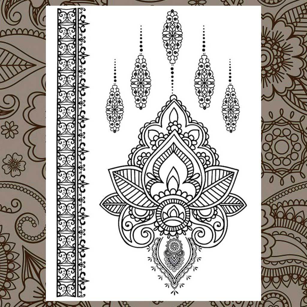 Lotus Black Henna Hand Temporary Tattoo Set