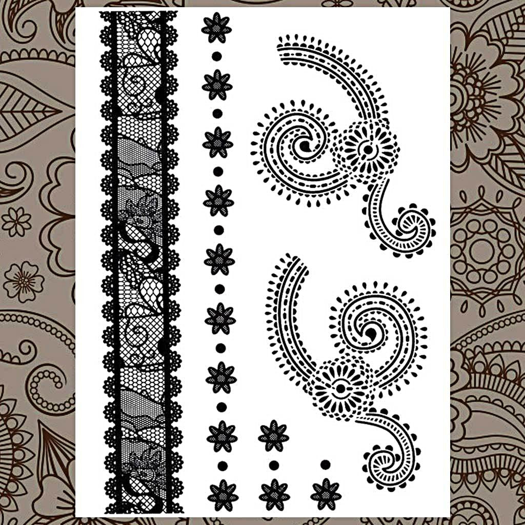 Lace &amp; Flowers Black Henna Temporary Tattoo Set