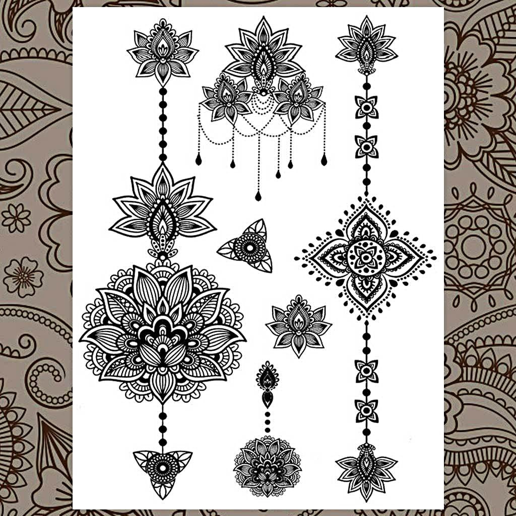 Mandala Lotus Black Henna Temporary Tattoo Set