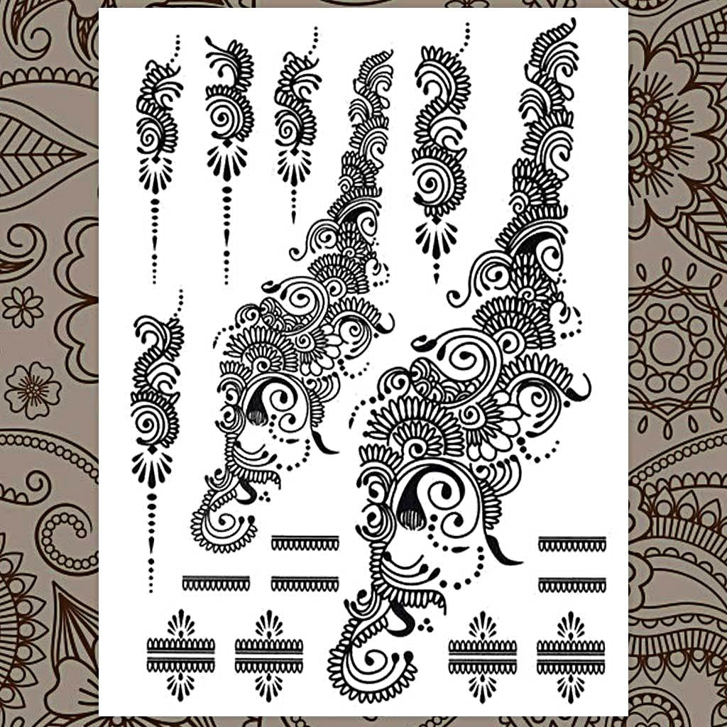 Mehndi Elephant Black Henna Temporary Tattoo Set Hand