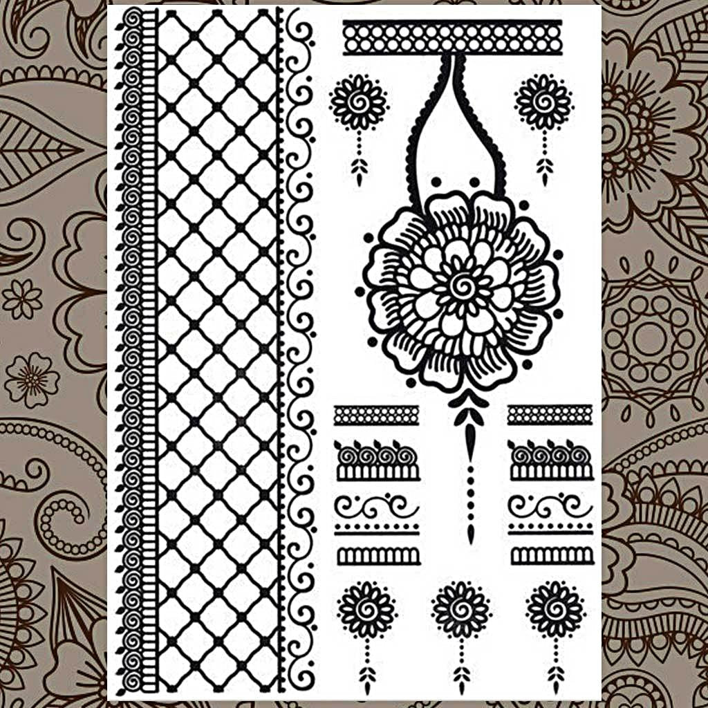 Flower Pendant Black Henna Temporary Tattoo Set