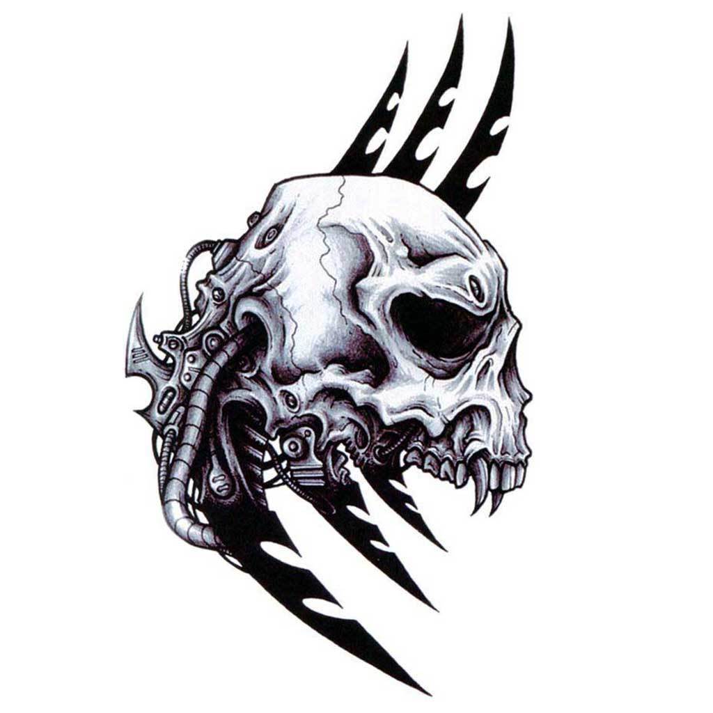 Futuristic Death Skull Concept Tribal Scythes Sickle Temporary Tattoo