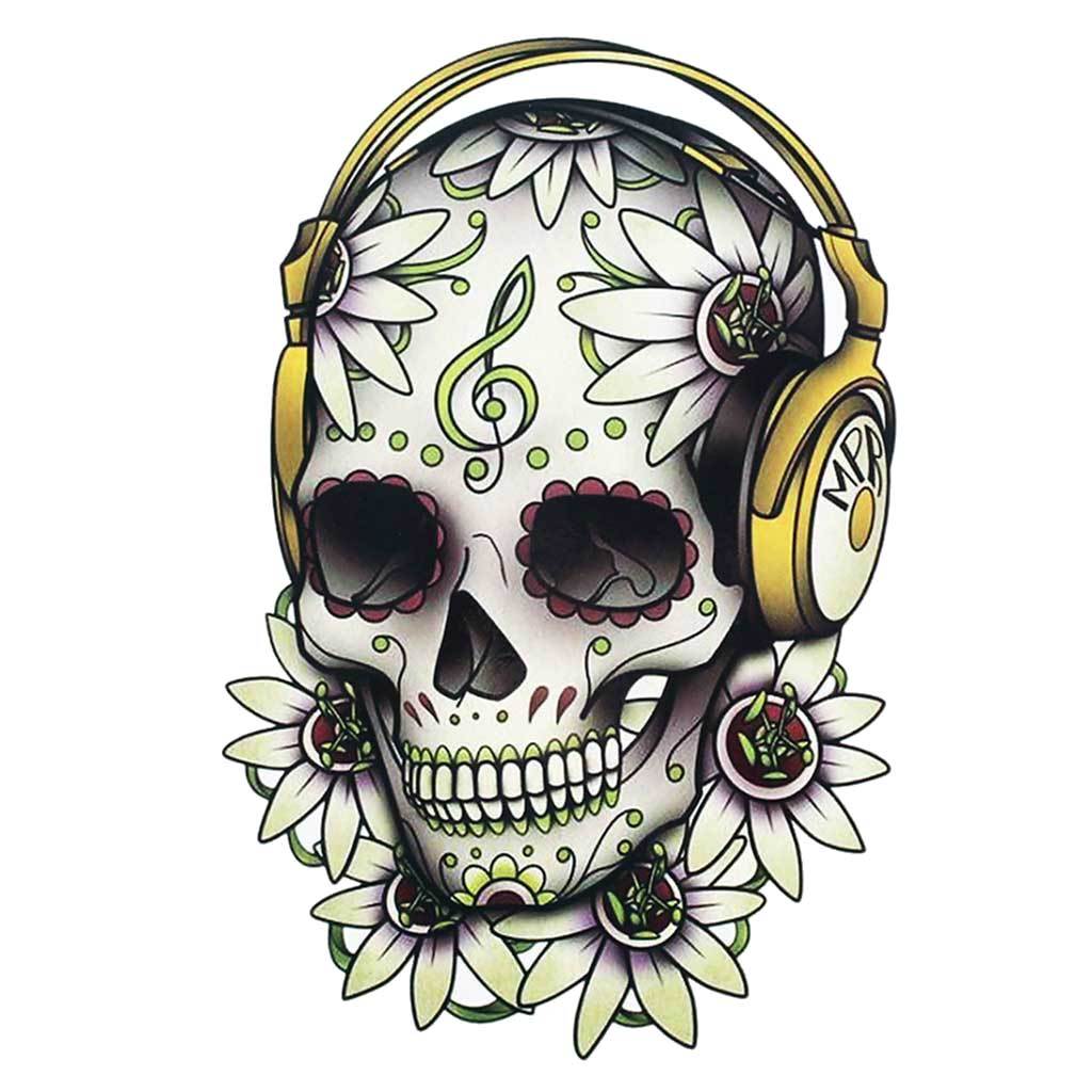 Sugar Skull DJ Temporary Tattoo
