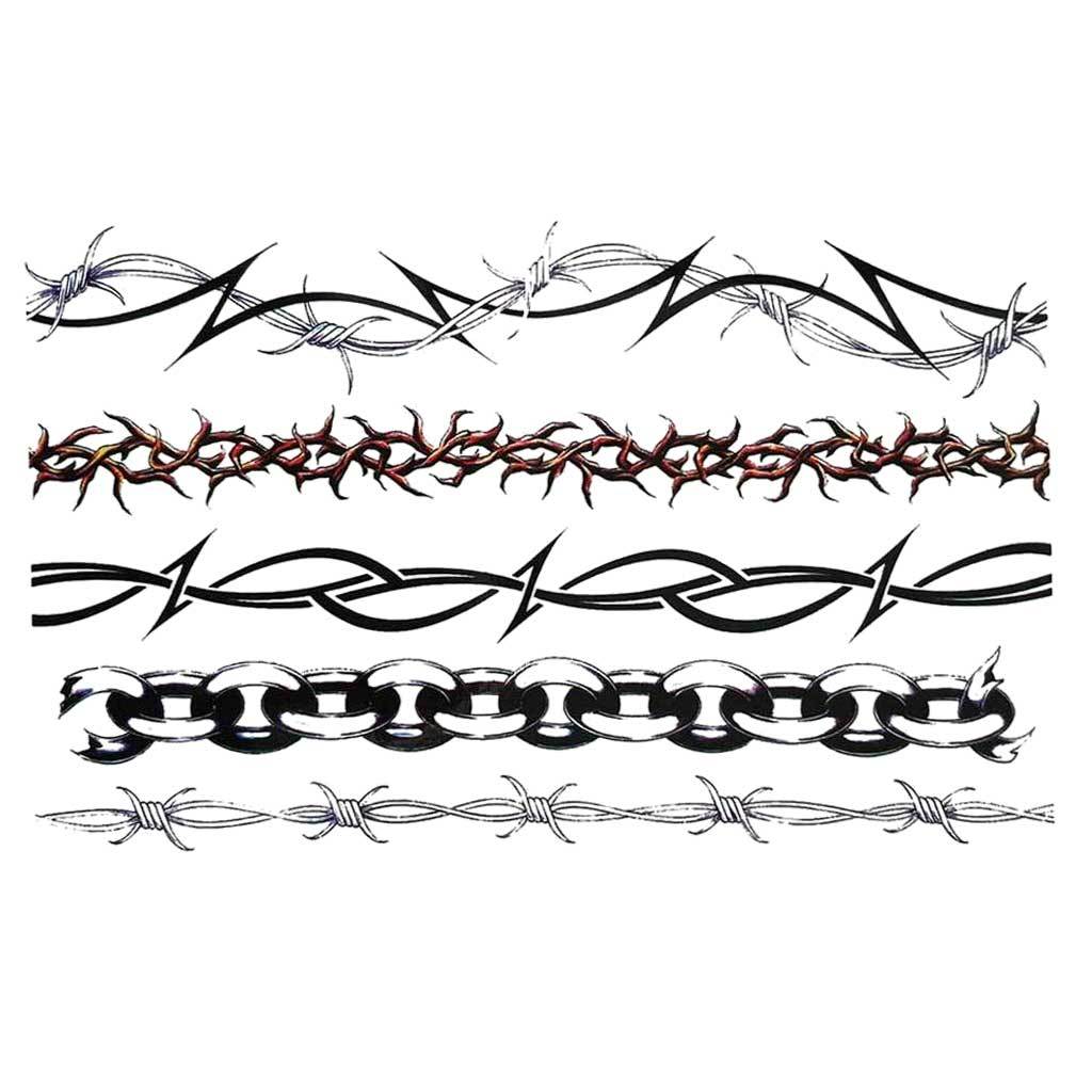 Set of 5 Bands Barbed Wire Tribal Rose Thorn Temporary Tattoos