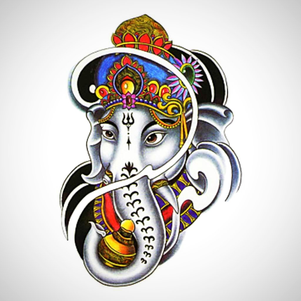 Fancy Colour Ganesha Elephant Head Temporary Tattoo