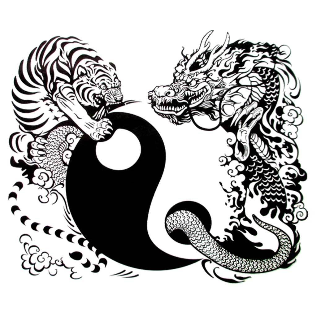 Tiger &amp; dragon Yin Yang Temporary Tattoo
