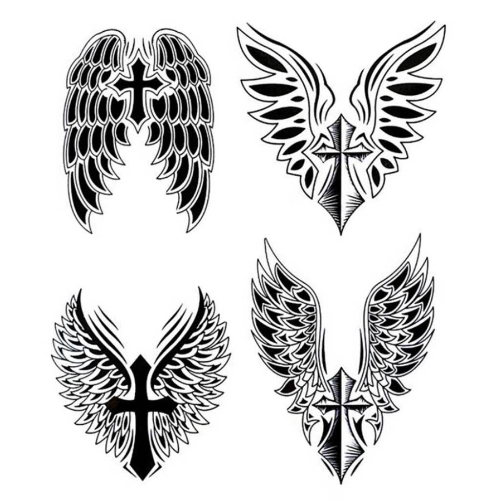 Angel Winged Crosses Temporary Tattoos (Set of 4)
