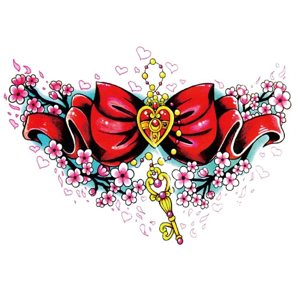 Big Red Bow &amp; Heart Locket Temporary Tattoo