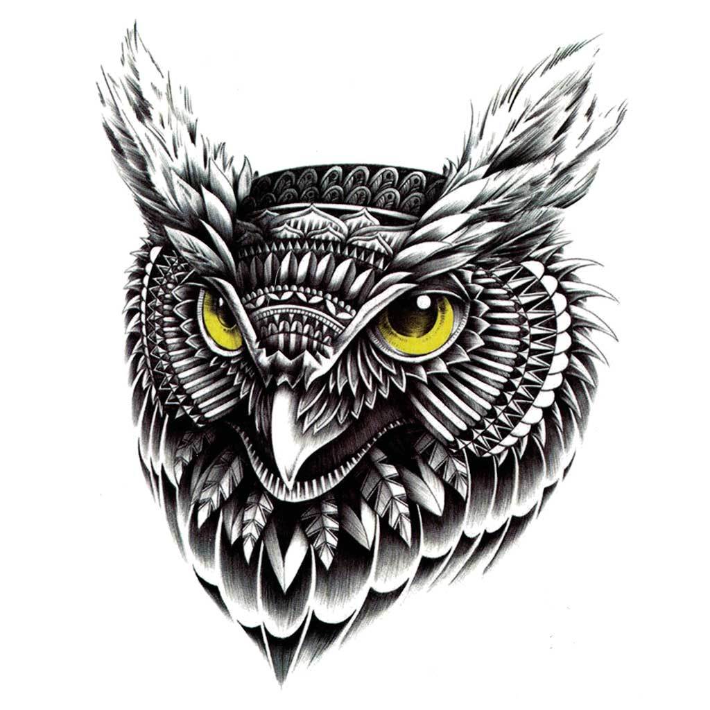 Tribal Night Owl Temporary Tattoo