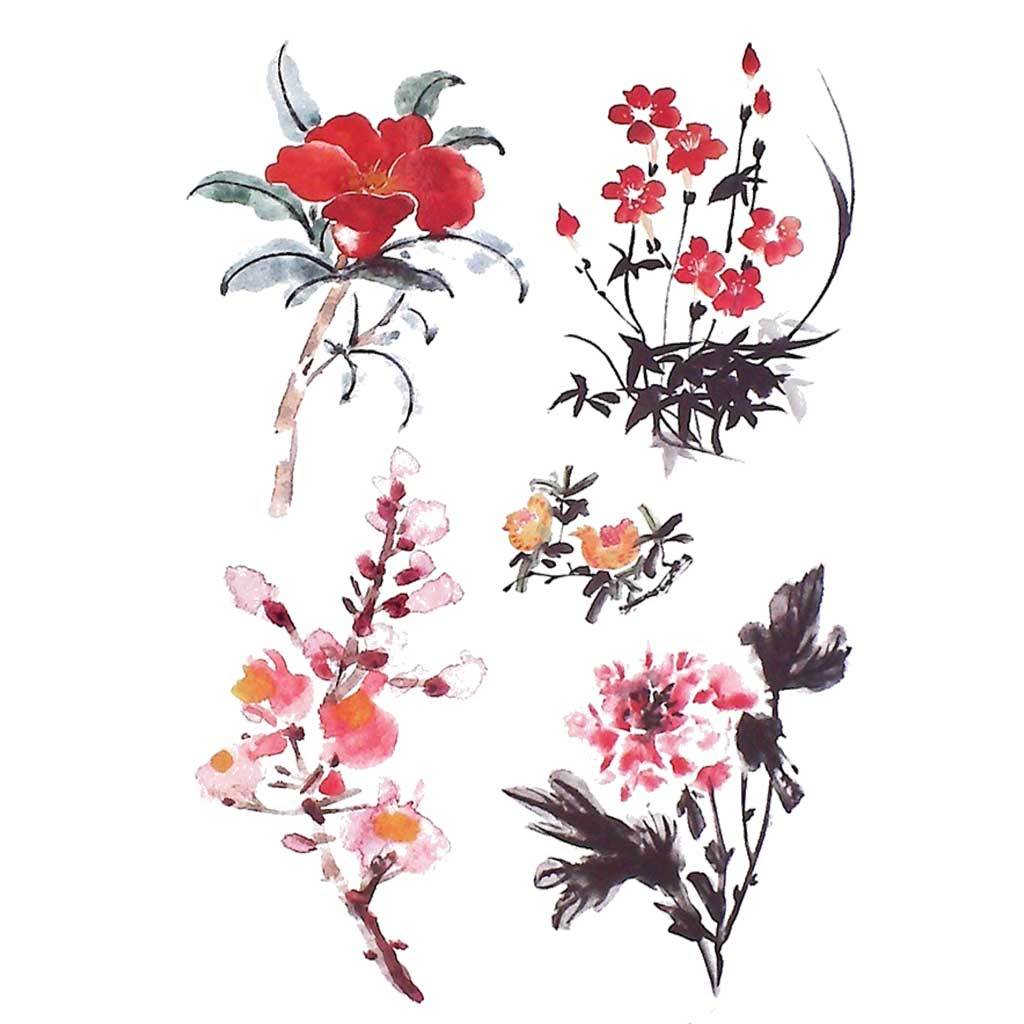 Chinese Ink Flowers Temporary Tattoo