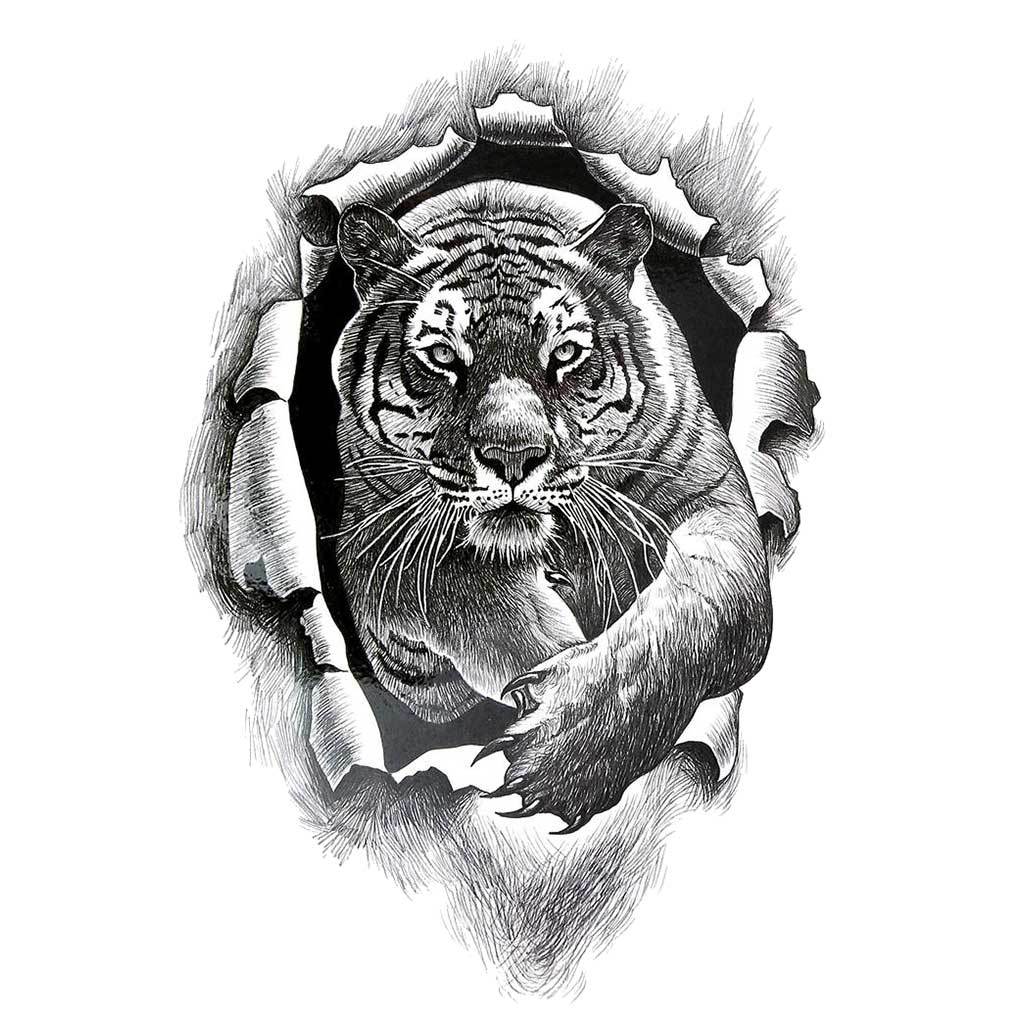 Tiger Burst 3D Sketch Temporary Tattoo