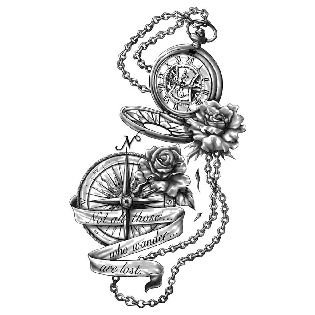 Wind Rose Compass Clock Watch Temporary Tattoo