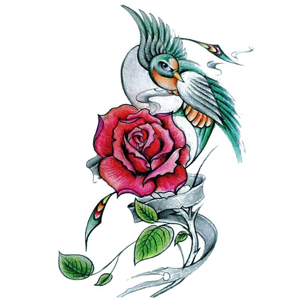 Swallow &amp; Rose Temporary Tattoo