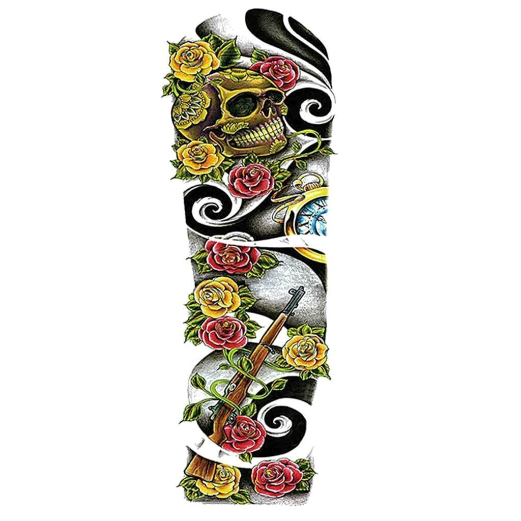 Skull & Roses Temporary Tattoo Sleeve