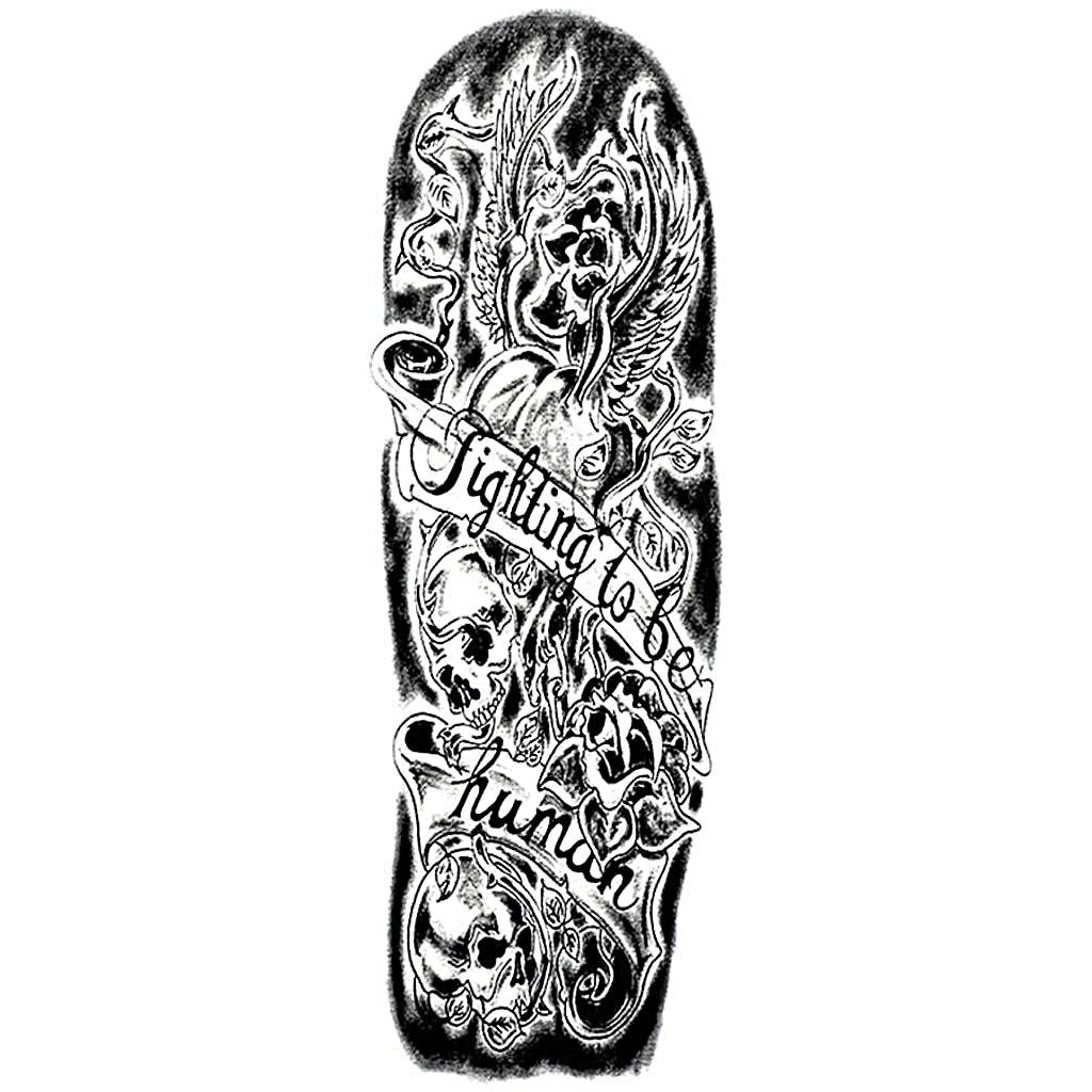 Fighting to be Human Skulls Black Temporary Tattoo Sleeve
