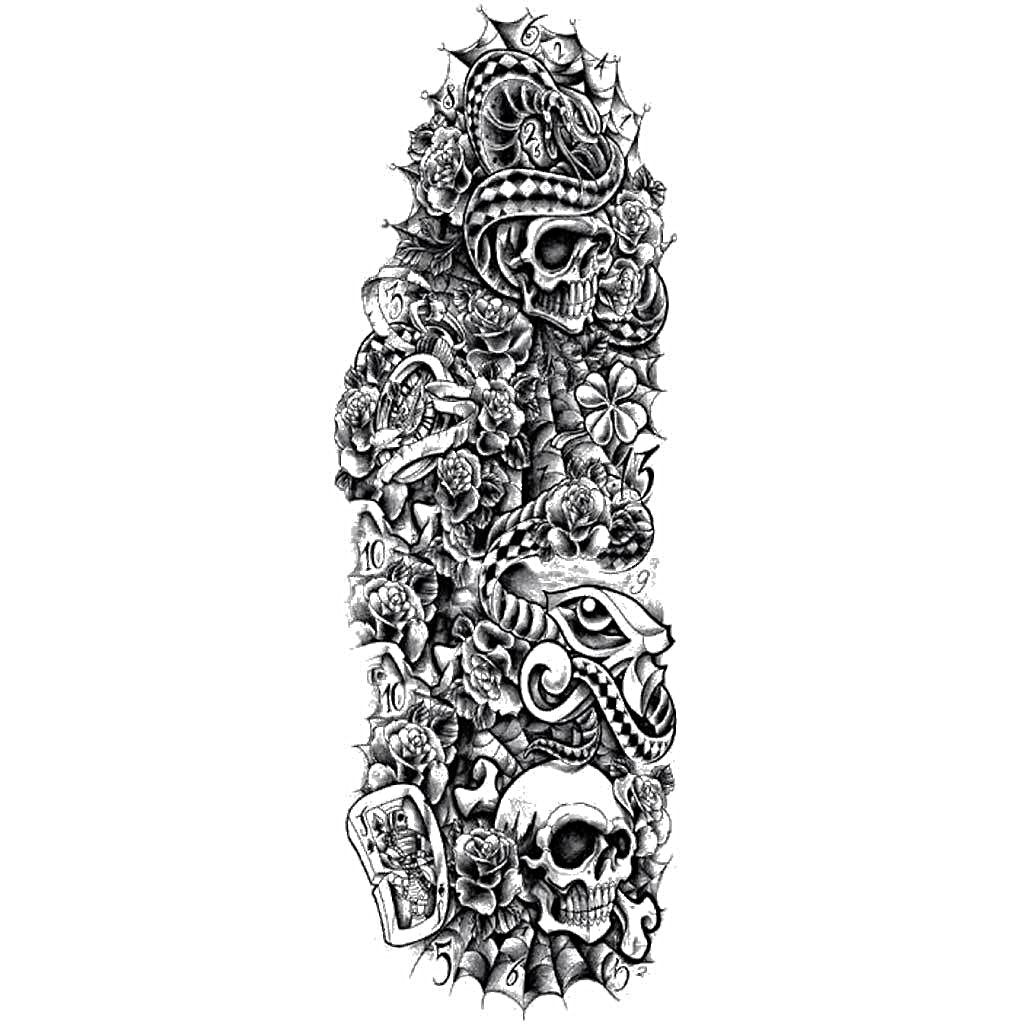 Snake & Skulls Temporary Tattoo Sleeve
