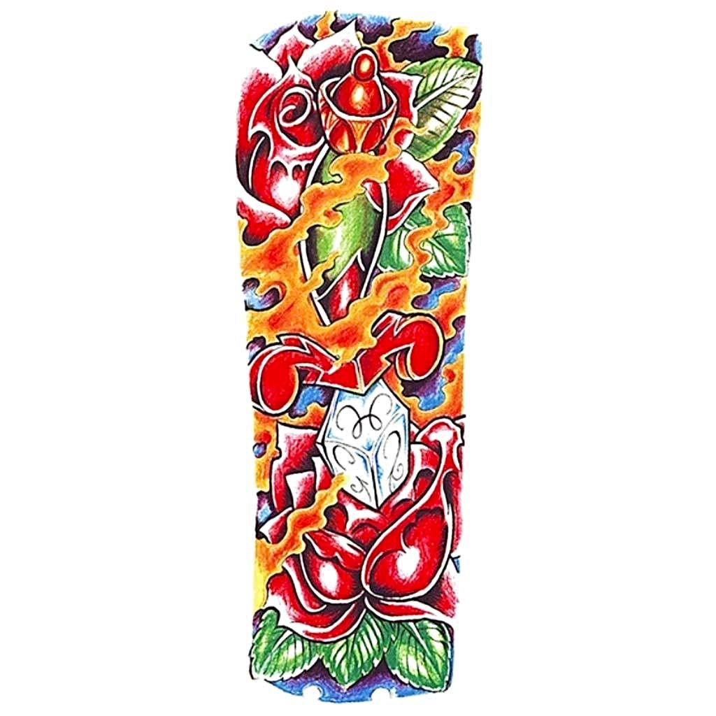 Burning Roses & Dagger Temporary Tattoo Sleeve