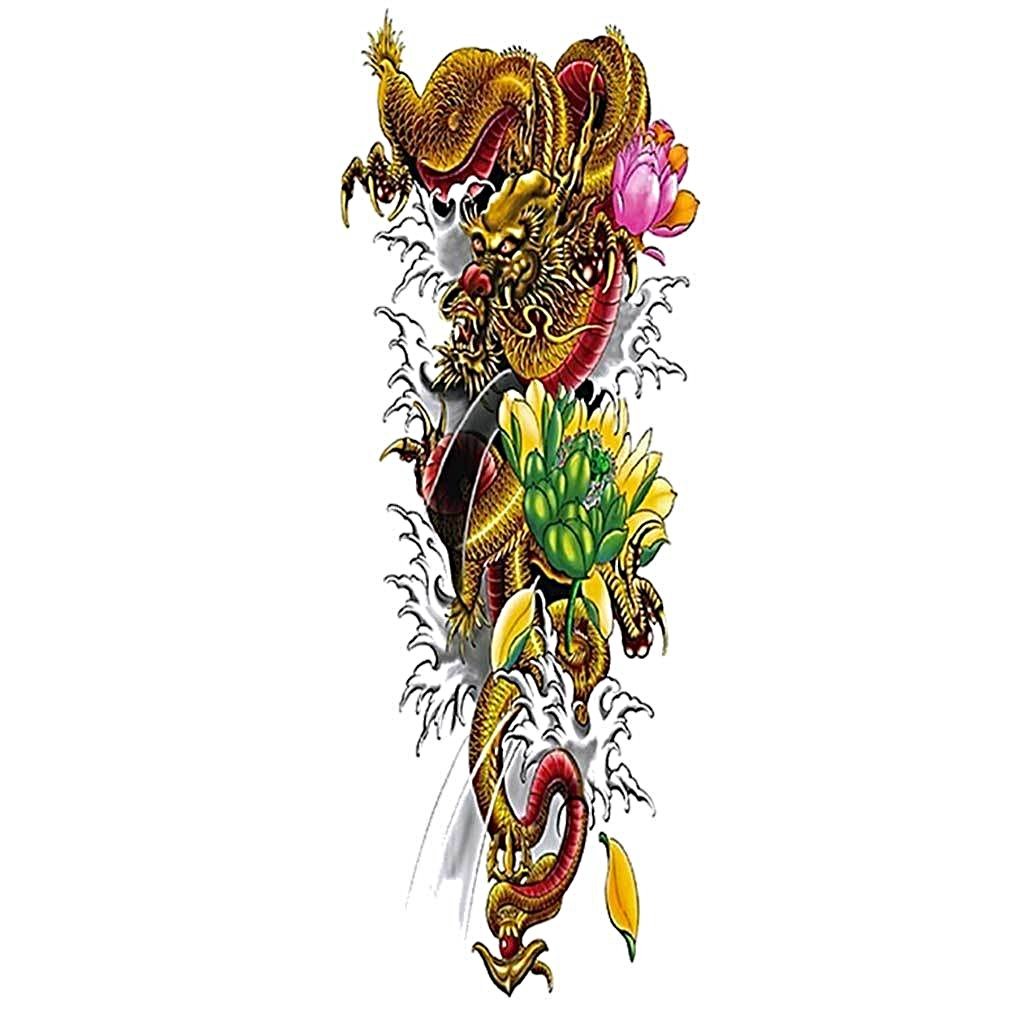 Chinese Dragon & Lotus Flower Temporary Tattoo Sleeve