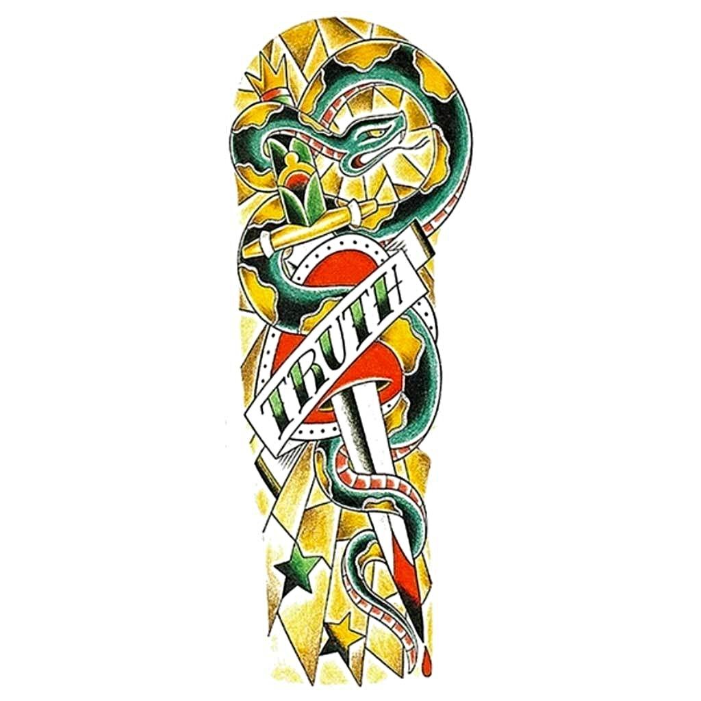 Truth Snake Herat Dagger Stars New School Temporary Tattoo Sleeve