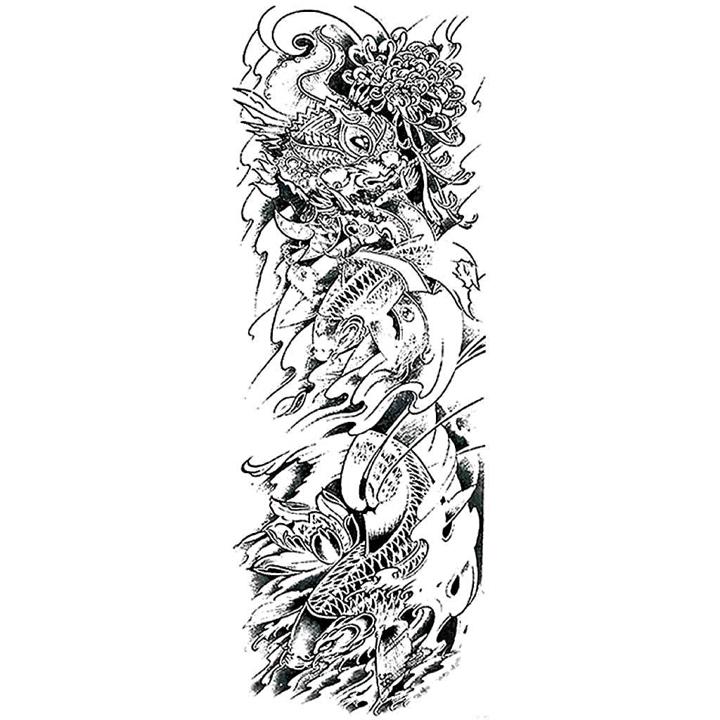 Koi Carps B&W Temporary Tattoo Sleeve