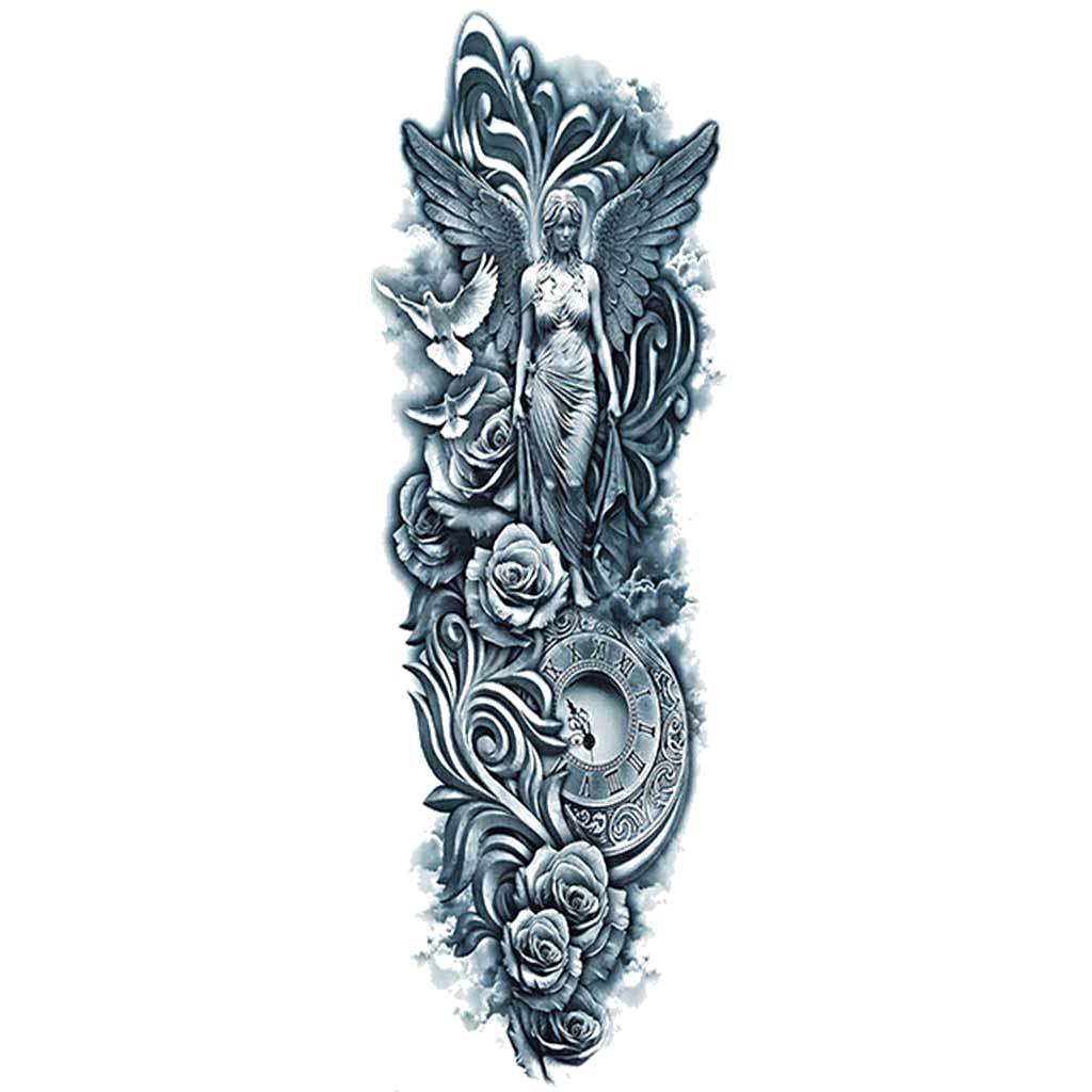 Greek Mythology Grey Blue 3D Temporary Tattoo Sleeve