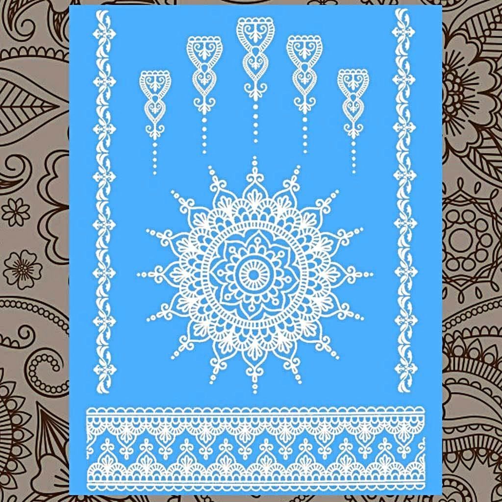 Mandala Indian Sun White Henna Hand Temporary Tattoo Set