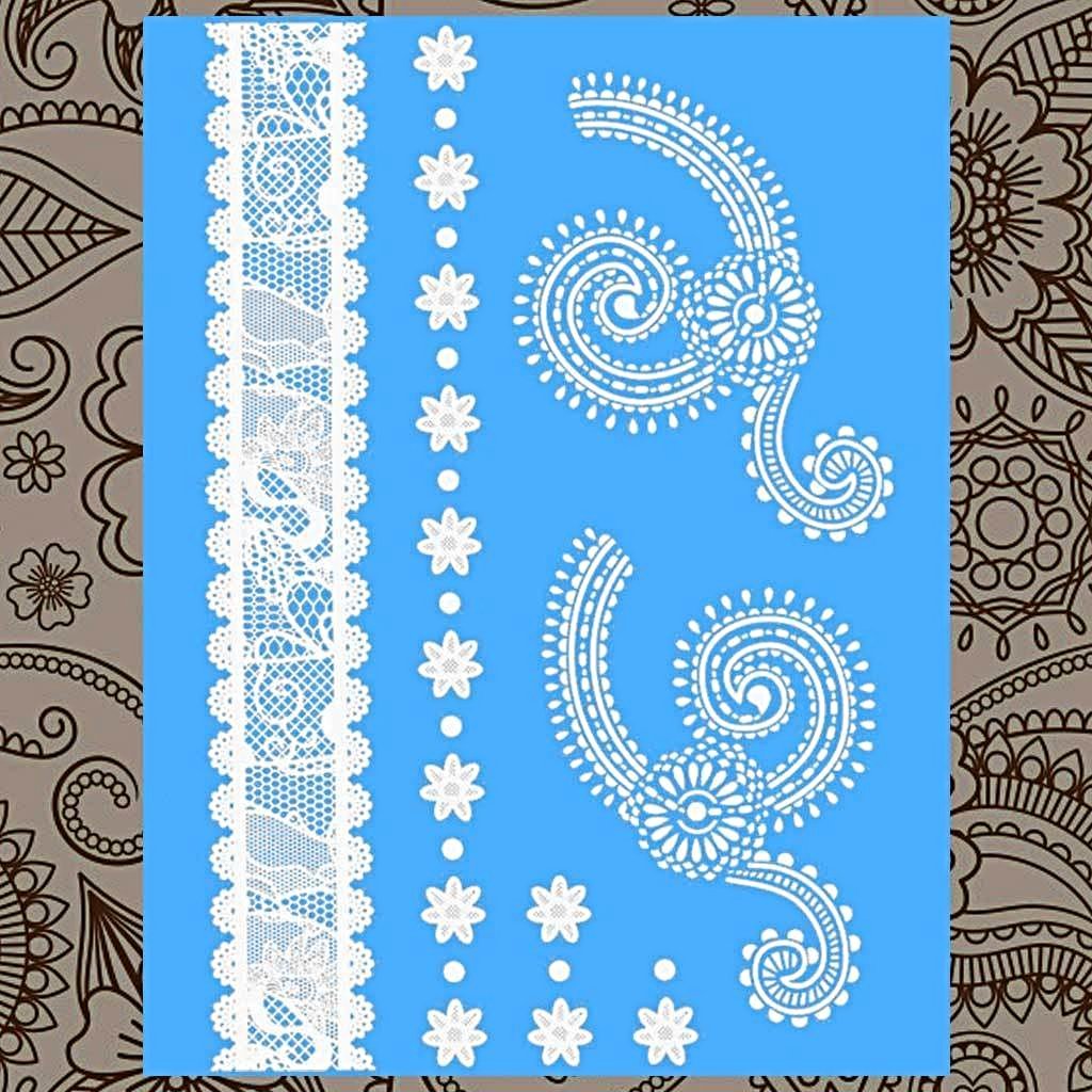 Lace & Flowers White Henna Temporary Tattoo Set