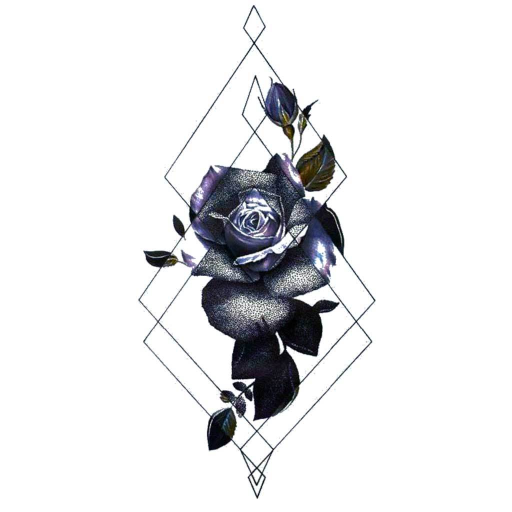 Black Rose Rhombus Geometric Temporary Tattoo