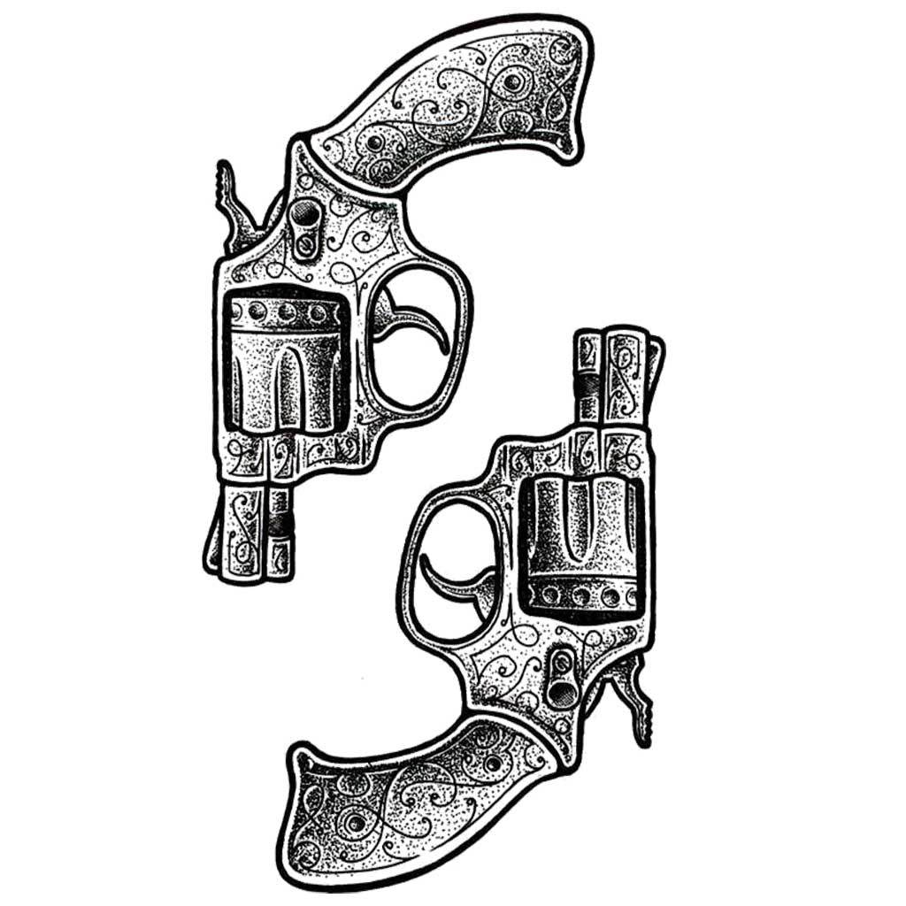 Vintage Revolvers Guns Temporary Tattoos